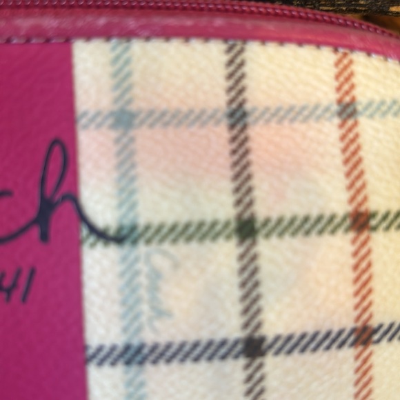 Coach Peyton Tattersall Coated Canvas and Leather Plaid Pink Stripe Cosmetic Bag - Picture 7 of 9